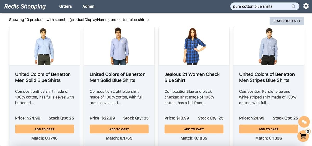 Dashboard configured for semantic text search