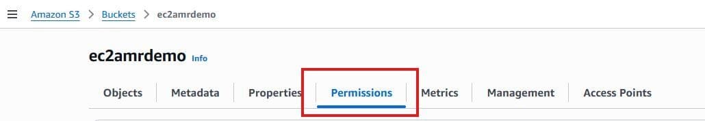 AWS S3 bucket permissions tab overview