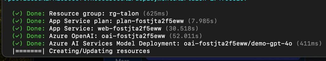 Terminal output showing a temporary timeout during the azd up deployment process