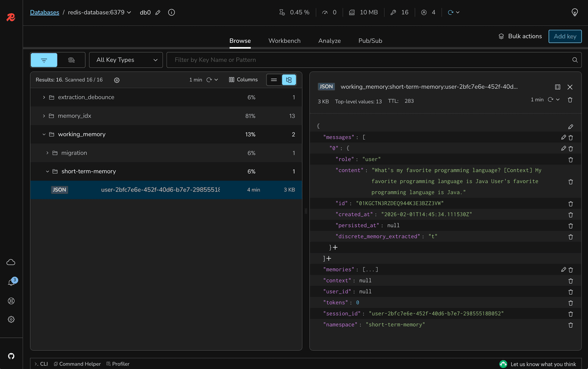 Redis Insight comparison of context with few-shot examples applied