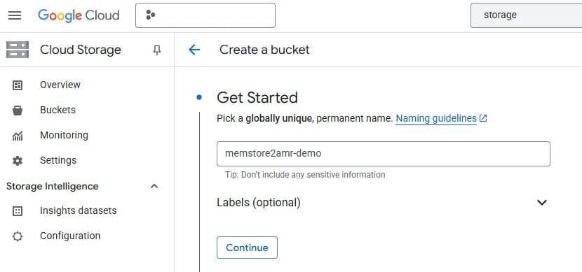 Creating a new Google Cloud Storage bucket for Memorystore backups
