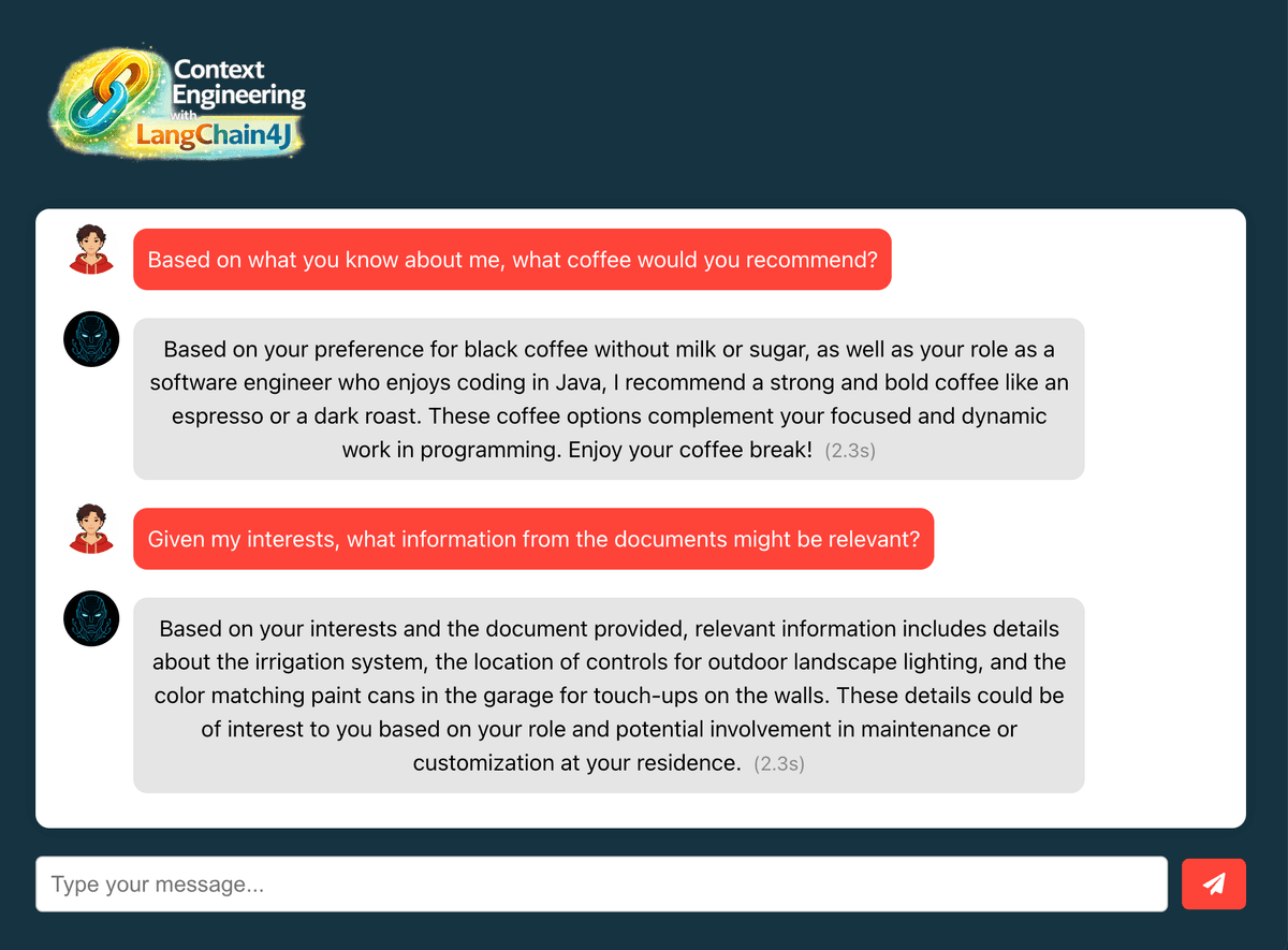 Chat showing memory retrieval by context