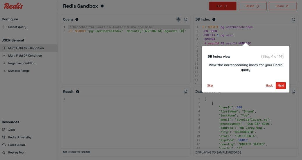 DBIndex panel showing index metadata for the selected query