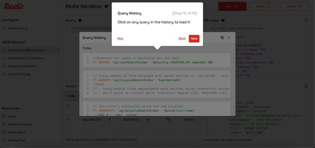 Reloading a query from history into the editor