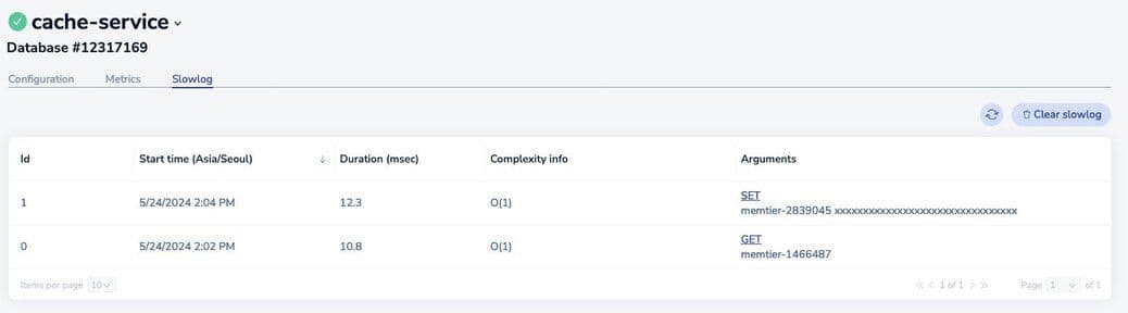 Figure 14. Redis Cloud dashboard showing slow database operations